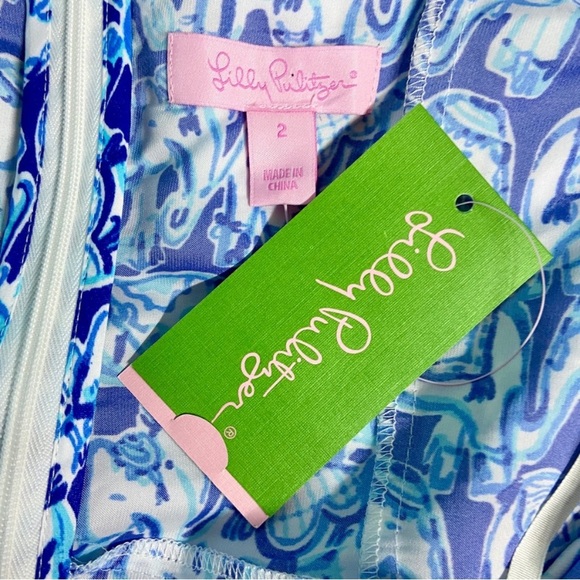 Lilly Pulitzer Womens Celyn Romper Size 2 Sleeveless Bomber Blue Get Trunky NWT - Picture 9 of 9